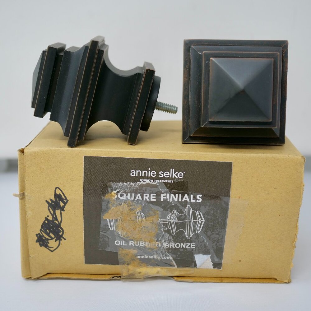 Annie Selke Square Oil Rubbed Bronze Finials Set of 2 Discontinued NEW NIB